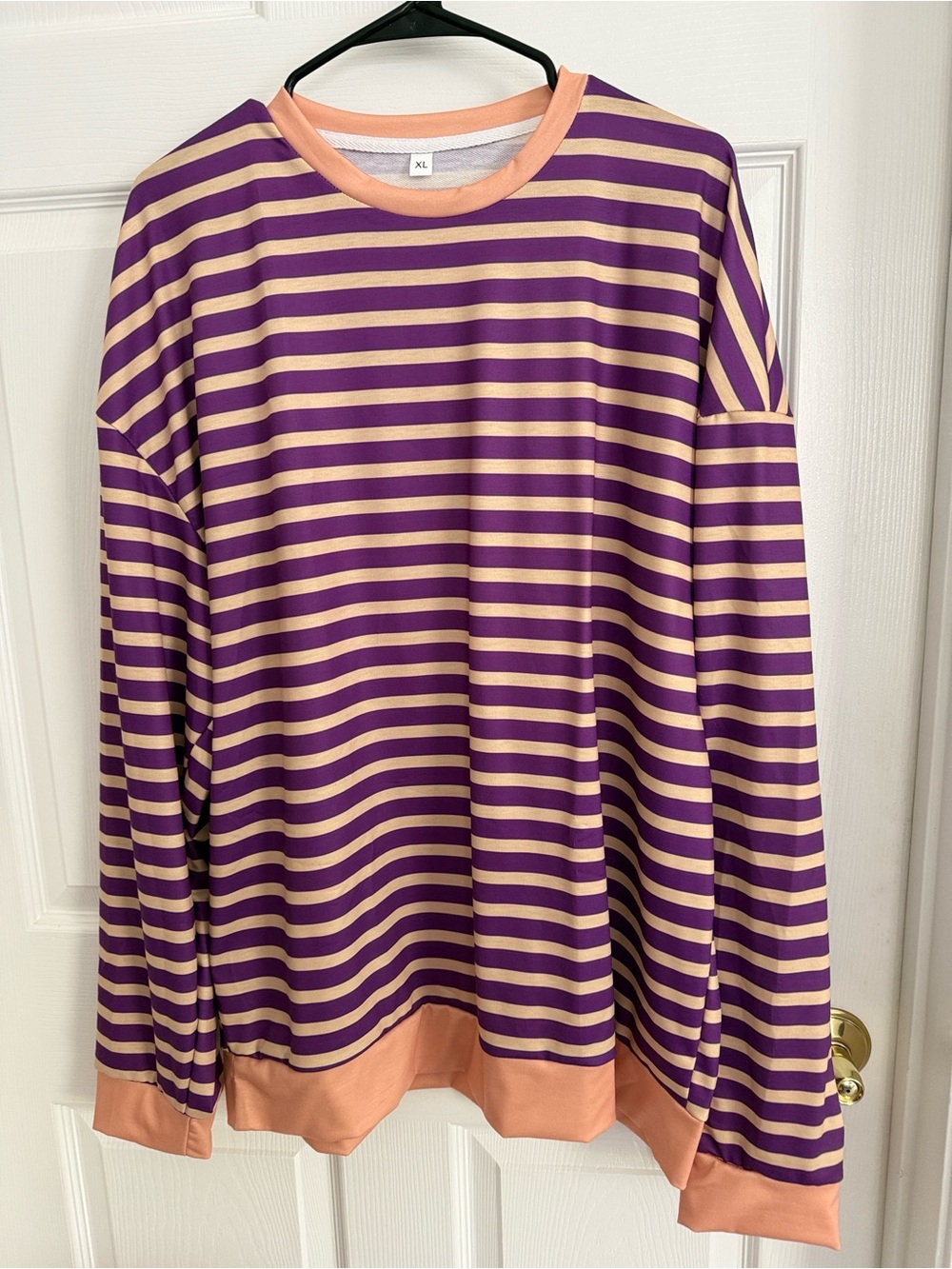 Striped Long-Sleeve Blouse in Purple and Peach. Brand new, Size XL.